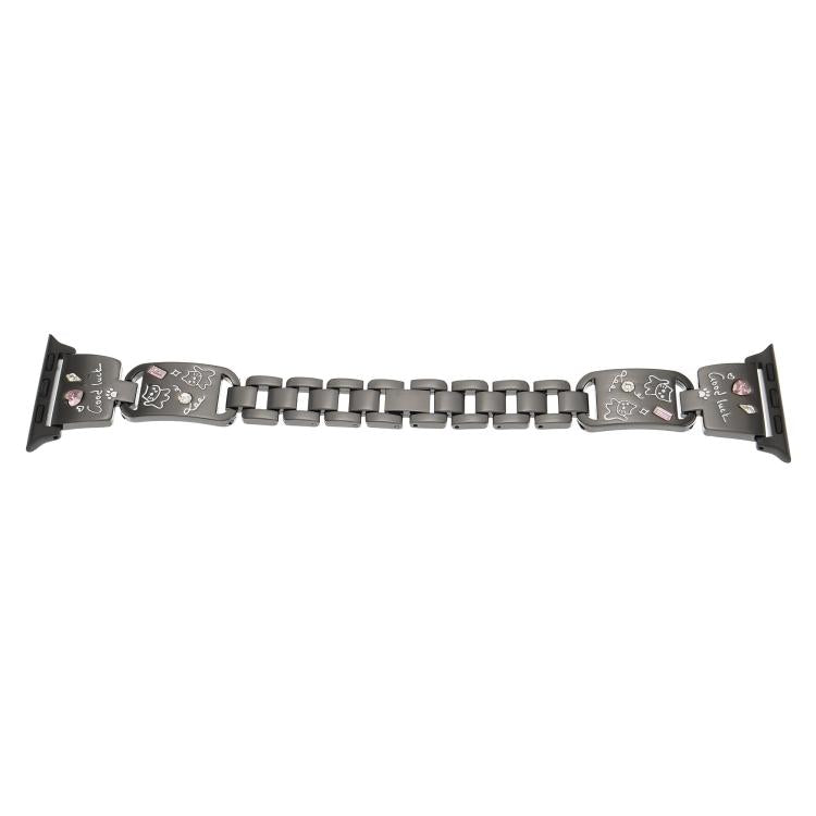 For Apple Watch 42mm / 41mm / 40mm / 38mm Colored Diamond Cat Stainless Steel Watch Band(Black)