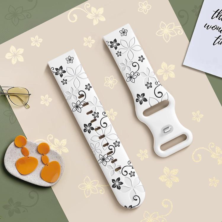 20mm Two Color Bauhinia Embossed Silicone Watch Band(White Black)