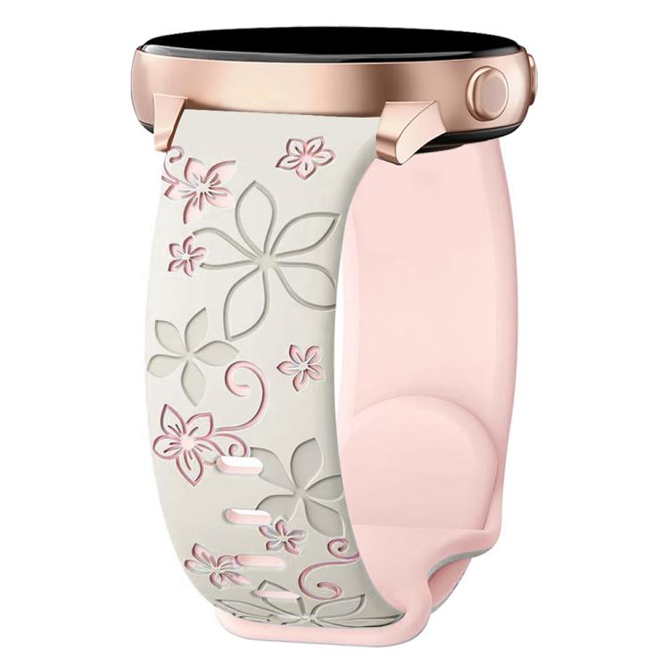 20mm Two Color Bauhinia Embossed Silicone Watch Band(Starlight Pink)