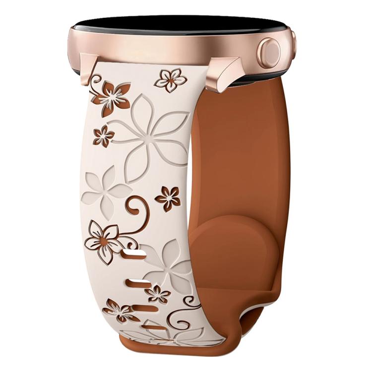 20mm Two Color Bauhinia Embossed Silicone Watch Band(Starlight Brown)