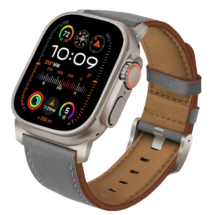 For Apple Watch 46mm / 49mm / 45mm / 44mm Titanium Buckle Nappa Genuine Leather Watch Band(Grey)