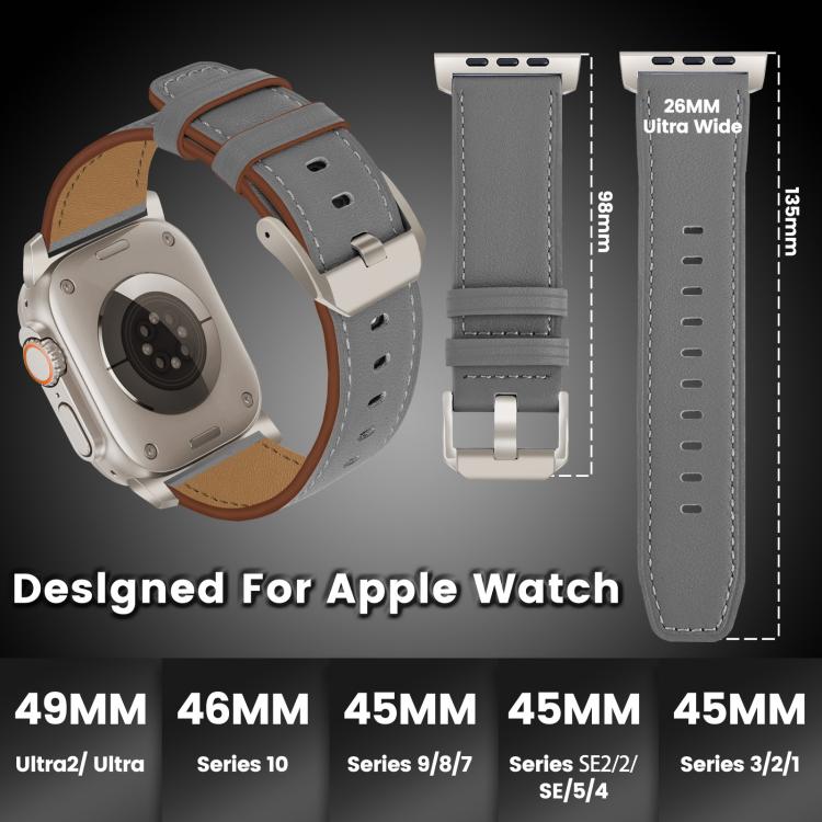 For Apple Watch 46mm / 49mm / 45mm / 44mm Titanium Buckle Nappa Genuine Leather Watch Band(Grey)