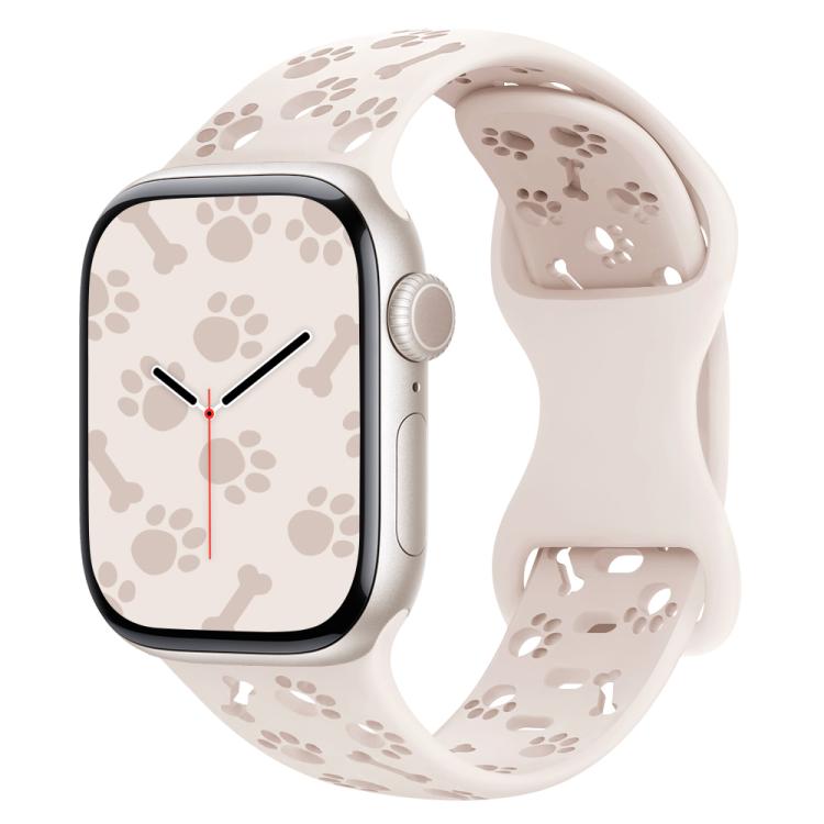 For Apple Watch 42mm / 41mm / 40mm / 38mm Dog Paw Bones Butterfly Buckle Silicone Watch Band(Light Peach Pink)
