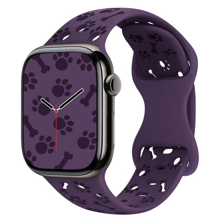 For Apple Watch 42mm / 41mm / 40mm / 38mm Dog Paw Bones Butterfly Buckle Silicone Watch Band(Dark Purple)