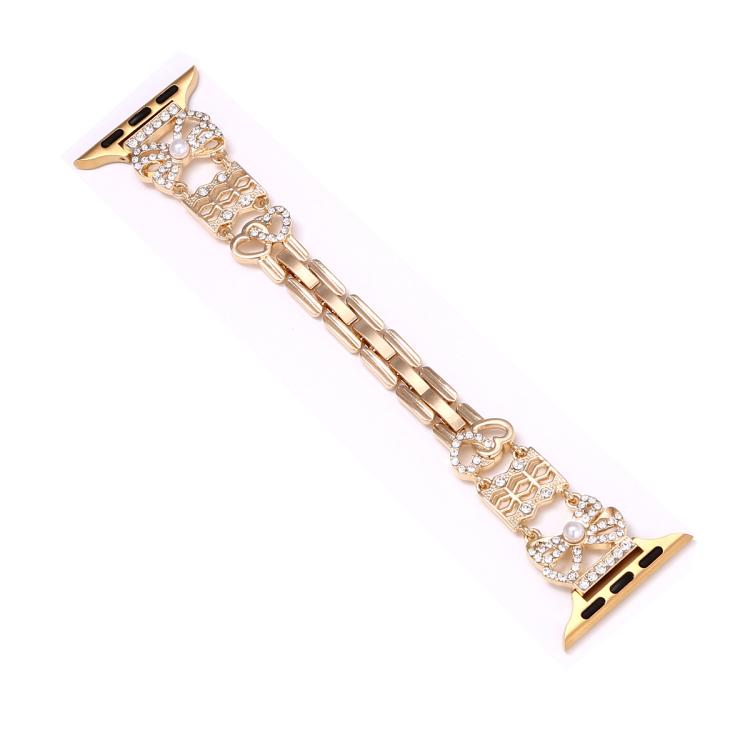For Apple Watch 46mm / 49mm / 45mm / 44mm Bow Jewelry Buckle Stainless Steel Watch Band(Gold)