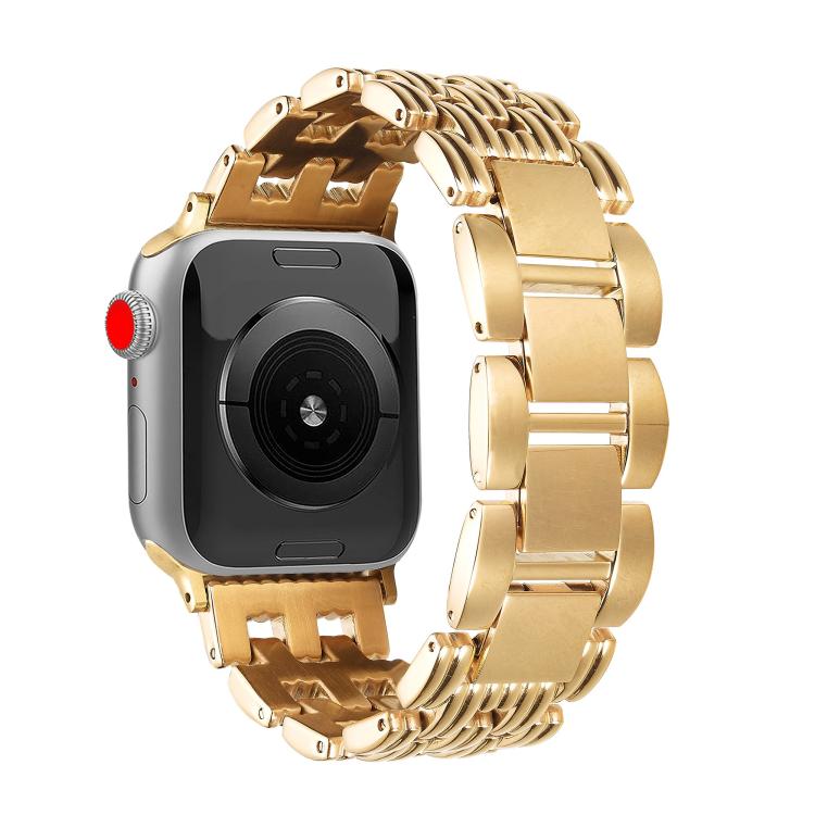 For Apple Watch 42mm / 41mm / 40mm / 38mm Five-bead Stripe Stainless Steel Watch Band(Gold)
