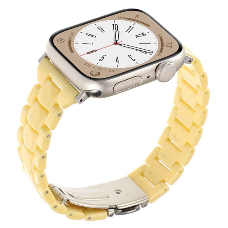 For Apple Watch 42mm / 41mm / 40mm / 38mm Small Waist Rhombus Three-bead Resin Watch Band(Lemon Yellow)