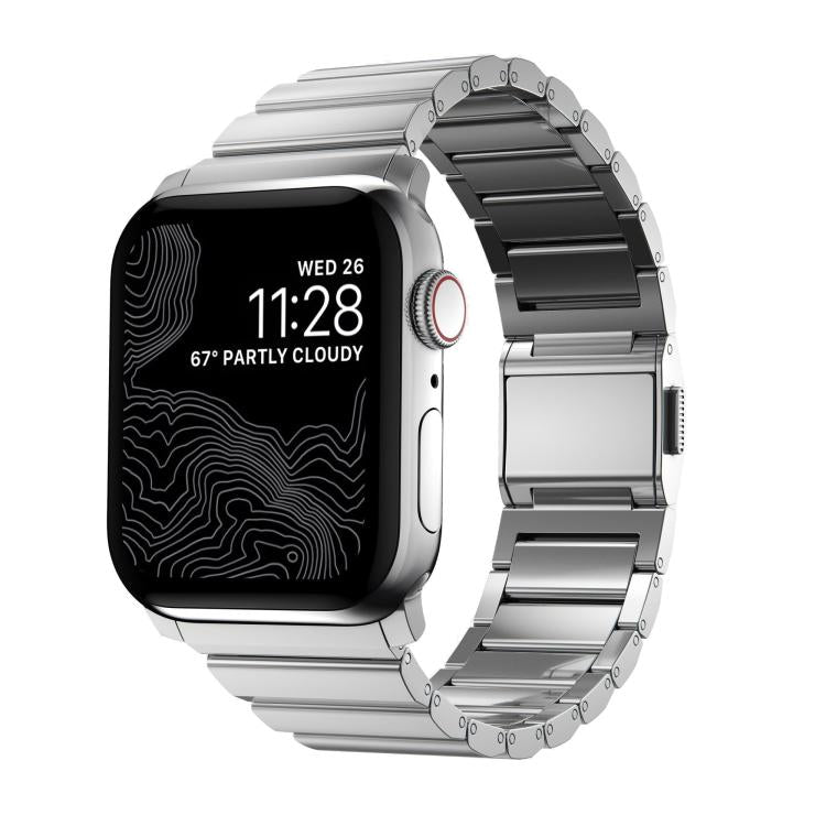 For Apple Watch 46mm / 49mm / 45mm / 44mm Norman Clasp One-Bead Stainless Steel Watch Band(Silver)