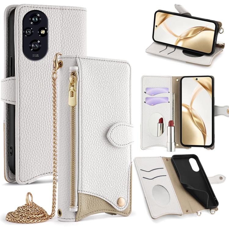 For Honor 200 Crossbody Chain Fishtail Litchi Leather Phone Case(White)