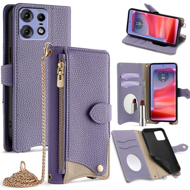 For Motorola Edge 50 Pro Crossbody Chain Fishtail Litchi Leather Phone Case(Purple)