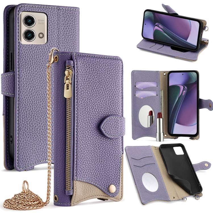 For Motorola Moto G Stylus 5G 2023 Crossbody Chain Fishtail Litchi Leather Phone Case(Purple)