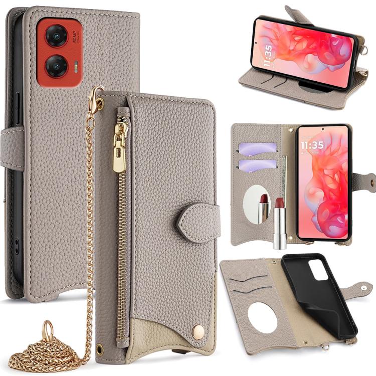 For Motorola Moto G Stylus 5G 2024 Crossbody Chain Fishtail Litchi Leather Phone Case(Grey)