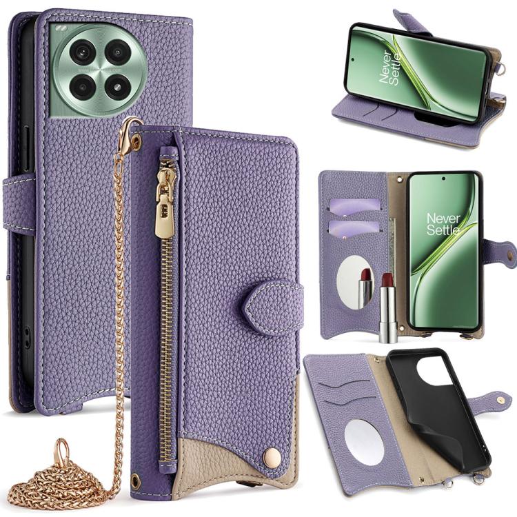 For OnePlus Ace 3 Pro Crossbody Chain Fishtail Litchi Leather Phone Case(Purple)
