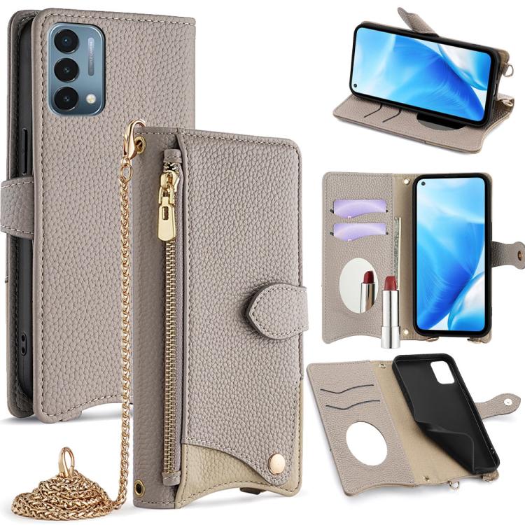 For OnePlus Nord N200 5G Crossbody Chain Fishtail Litchi Leather Phone Case(Grey)