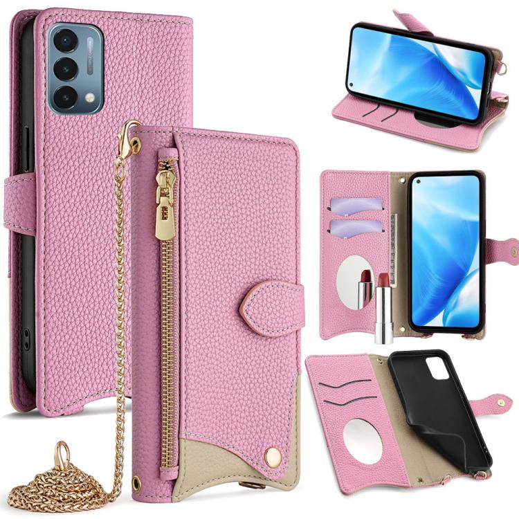 For OnePlus Nord N200 5G Crossbody Chain Fishtail Litchi Leather Phone Case(Pink)