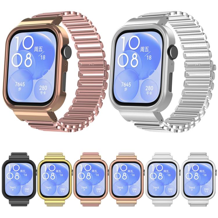 For Huawei Watch Fit3 Hollow Chain Metal Frame Watch Band(Rose Gold+Rose Pink) - free shipping - PMC TechLife - Order now!