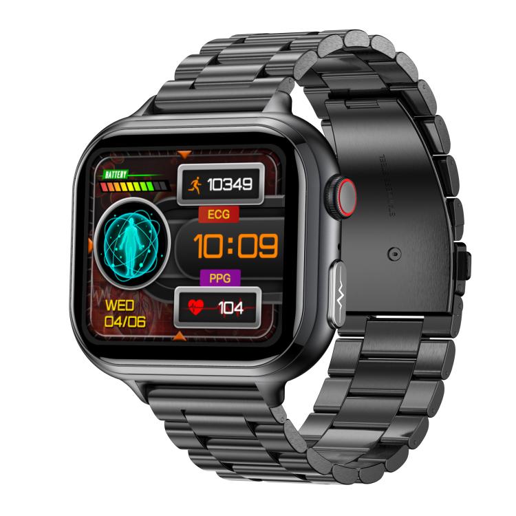 TK17 1.91 inch Horizontal Screen Steel Strap Smart Watch Supports ECG Electrocardiogram(Black)