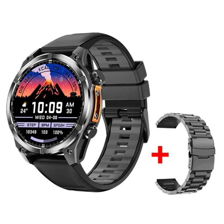 HD300 1.43 inch AMOLED Screen Dual Straps Sports Smart Watch Supports Blood Oxygen Detection(Black Silicone Strap + Black Steel Strap)