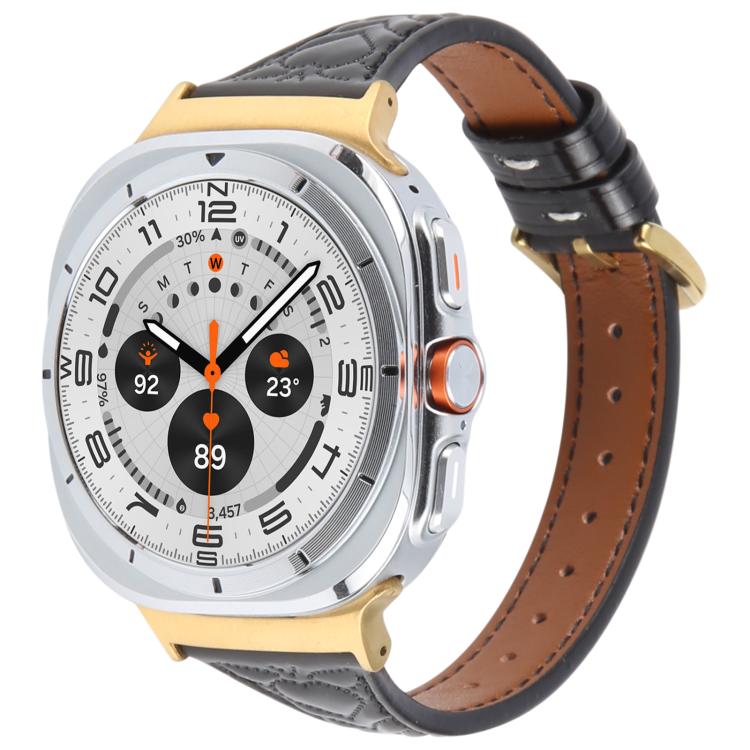 For Samsung Galaxy Watch Ultra 47mm / Ultra 2025 Metal Connector Heart-Shaped Embossed Leather Watch Band(Black)