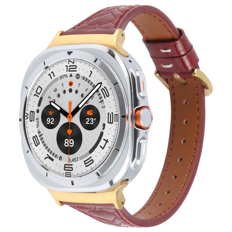 For Samsung Galaxy Watch Ultra 47mm / Ultra 2025 Metal Connector Heart-Shaped Embossed Leather Watch Band(Wine Red)