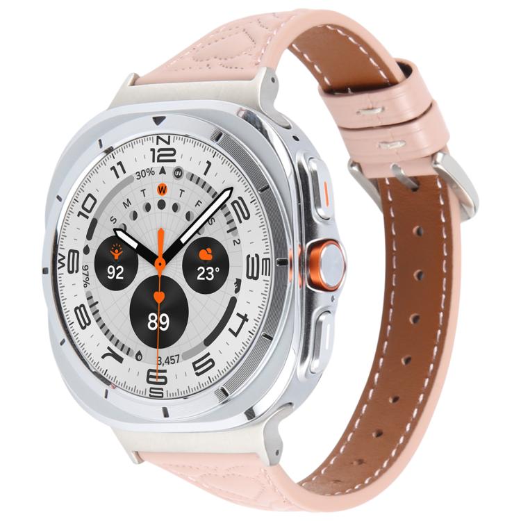 For Samsung Galaxy Watch Ultra 47mm Metal Connector Heart-Shaped Embossed Leather Watch Band(Pink)