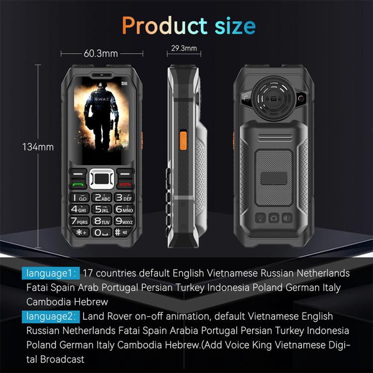 UNIWA M6000 Big Speaker Keypad Phone, 2.4 inch, Dual Flashlights, 21 Keys, SOS, FM, 4 SIM, GSM, Plug:AU Plug(Black) - free shipping - PMc TechLife - Order now!