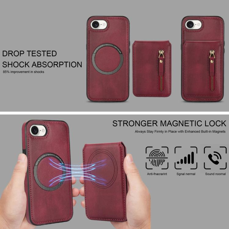 For iPhone 16e Zipper Wallet Split MagSafe Leather Back Phone Case(Red) - iPhone 16e Cases by PMC TechLife | Online Shopping South Africa | PMC TechLife | Buy Now Pay Later Mobicred