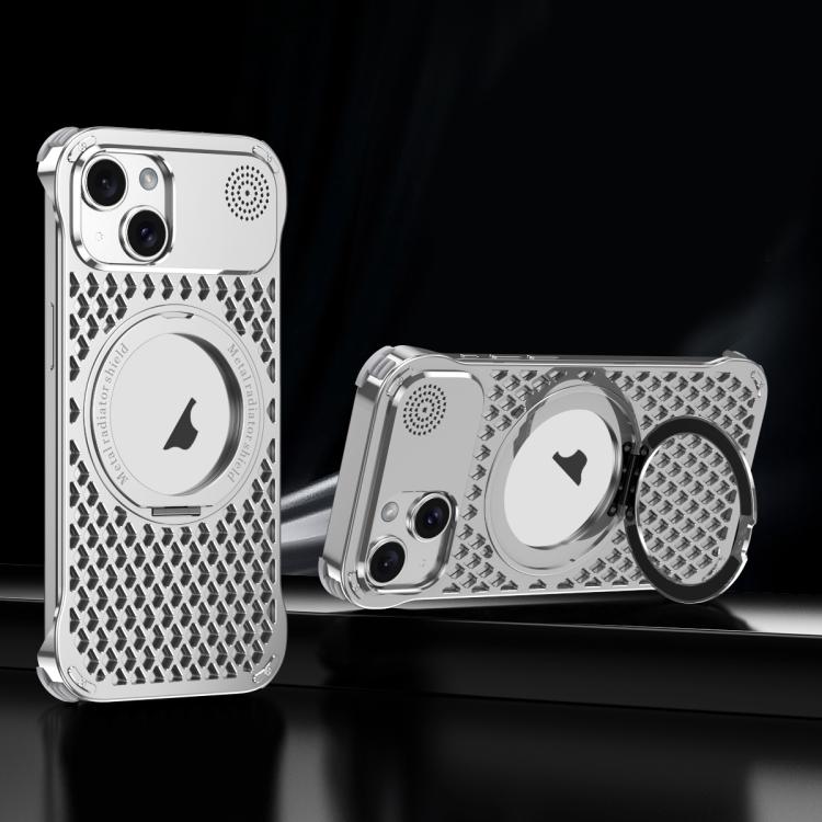 For iPhone 15 R-JUST RJ-64 Aromatherapy Heat Dissipation MagSafe Phone Case with Stand(Silver) - free shipping - PMC Jewellery - Order now!