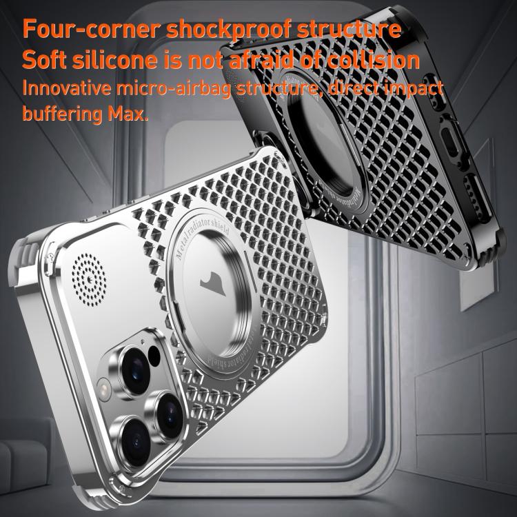 For iPhone 15 R-JUST RJ-64 Aromatherapy Heat Dissipation MagSafe Phone Case with Stand(Silver) - free shipping - PMC Jewellery - Order now!