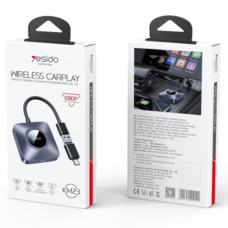 Yesido KM23 Wireless CarPlay with USB to Type-C Adapter(Grey) - free shipping - PMC TechLife - Order now!