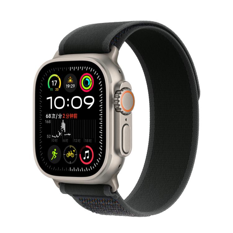 For Apple Watch 46mm / 49mm / 45mm / 44mm Trail Loop Nylon Watch Band(Black + Natural Titanium Finish)