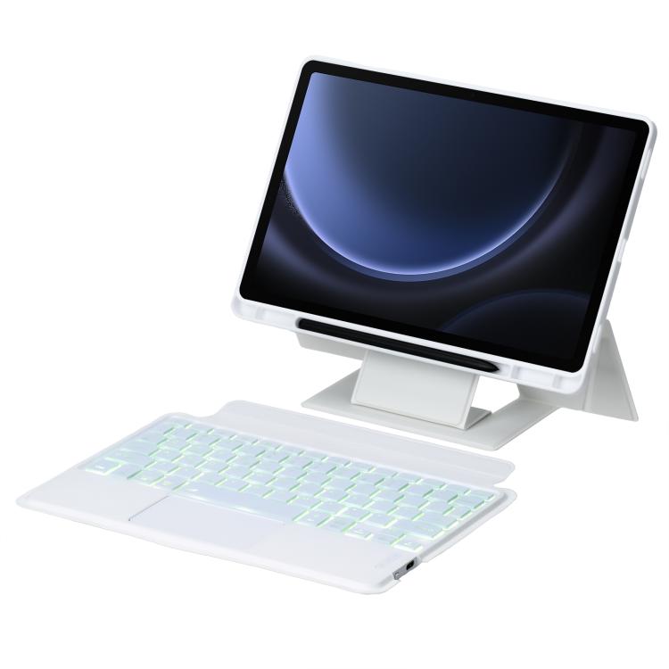For Samsung Galaxy Tab S10 FE / S9 FE / S9 Holder Floating Detachable Backlight Keyboard Tablet Leather Case with Touchpad(White)