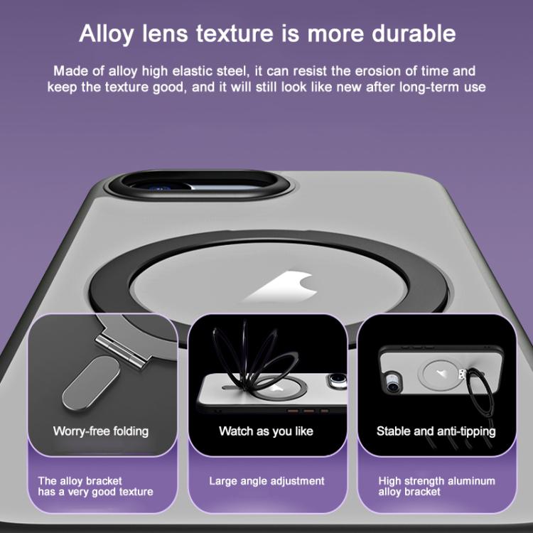 For iPhone 16e Airbag MagSafe Shockproof Frosted Phone Case with Fold Holder(Silver) - iPhone 16e Cases by PMC TechLife | Online Shopping South Africa | PMC TechLife | Buy Now Pay Later Mobicred