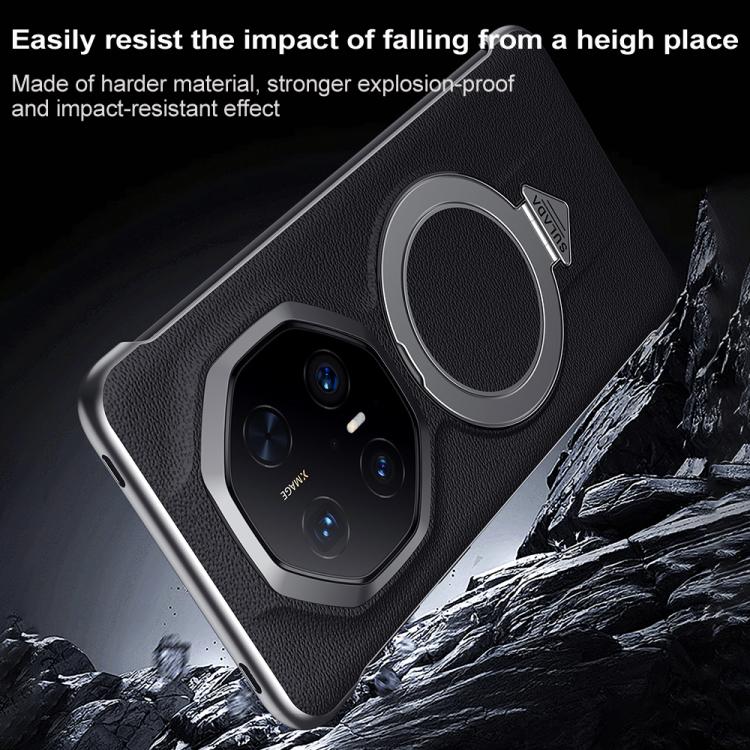 For Huawei Mate 70 RS Ultimate SULADA Top Grain Leather MagSafe Magnetic Holder Phone Case(Black) - free shipping - PMC TechLife - Order now!