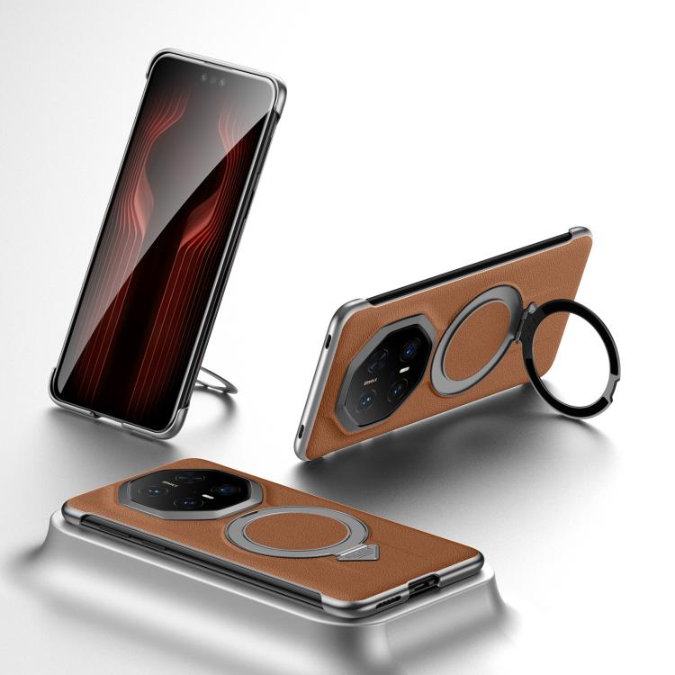 For Huawei Mate 70 RS Ultimate SULADA Top Grain Leather MagSafe Magnetic Holder Phone Case(Brown)