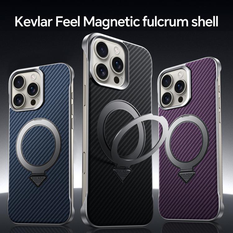 For iPhone 16 Plus SULADA Kevlar Texture MagSafe Magnetic Holder Phone Case(Brown)