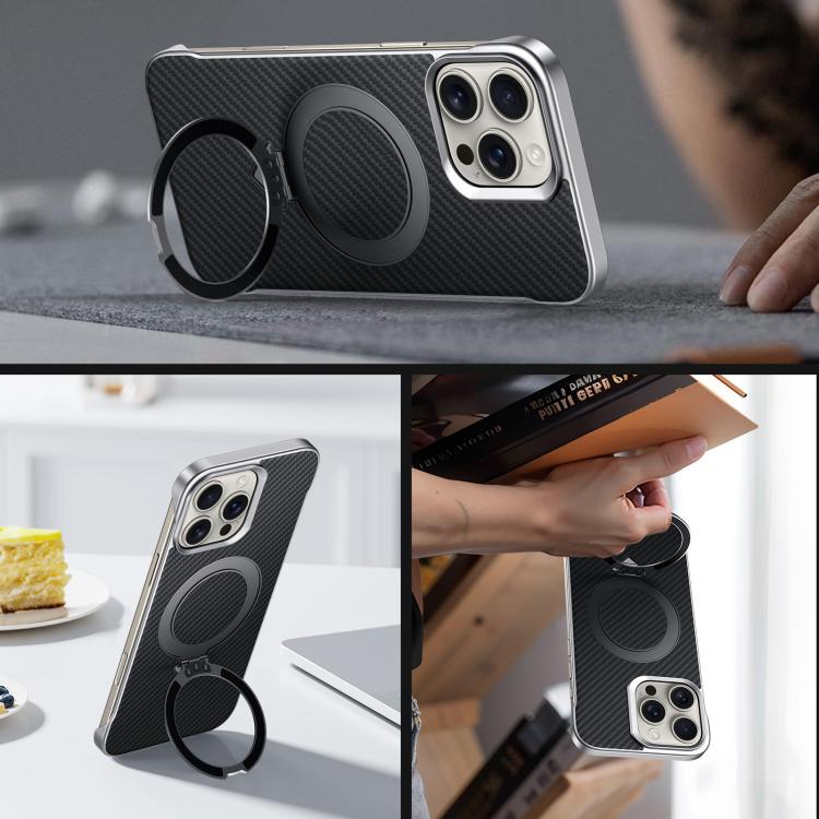 For iPhone 16 Pro SULADA Kevlar Texture MagSafe Magnetic Holder Phone Case(Purple)