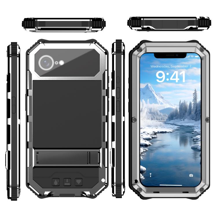 For iPhone 16e IP68 Water-resistant Dustproof Shockproof Holder Phone Case(Silver)