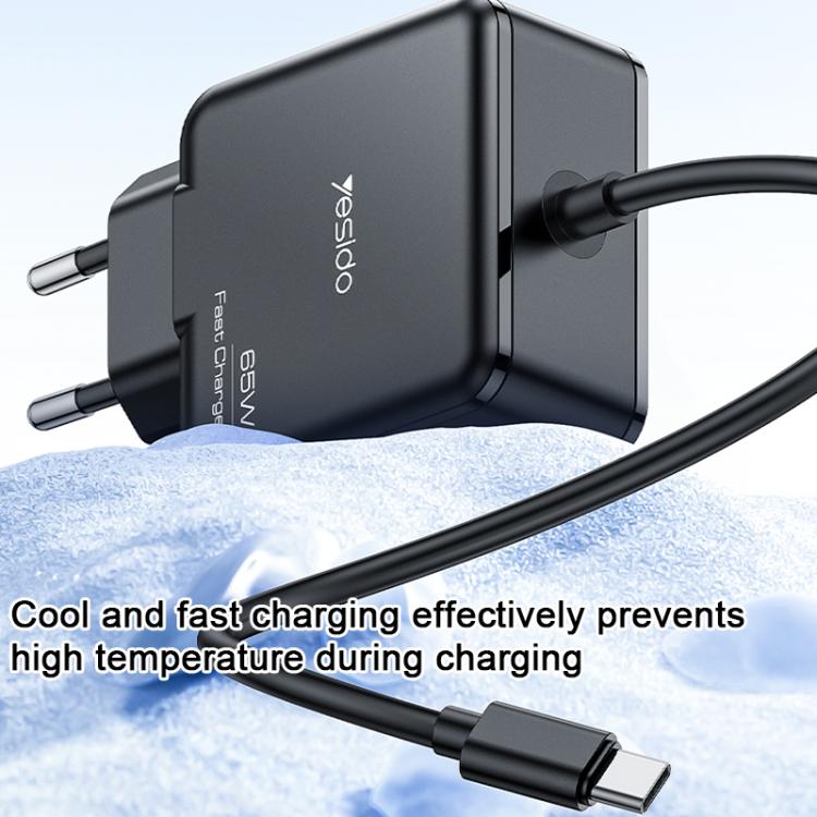 Yesido YC75 PD65W 2m USB-C / Type-C Cable Laptop Charger, EU Plug(Black) - free shipping - PMC Jewellery - Order now!