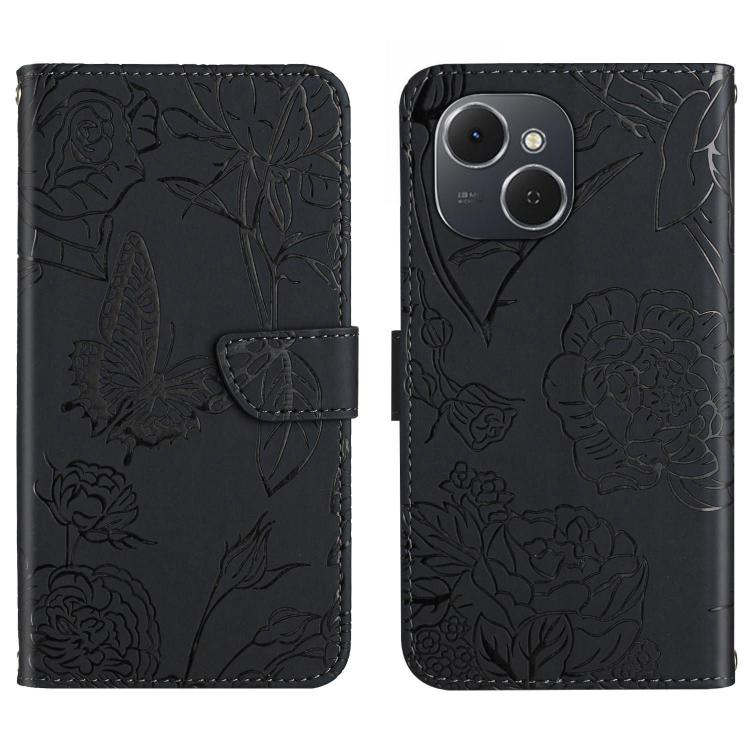 For Tecno Spark 40C Skin Feel Butterfly Embossed Flip Leather Phone Case(Black)