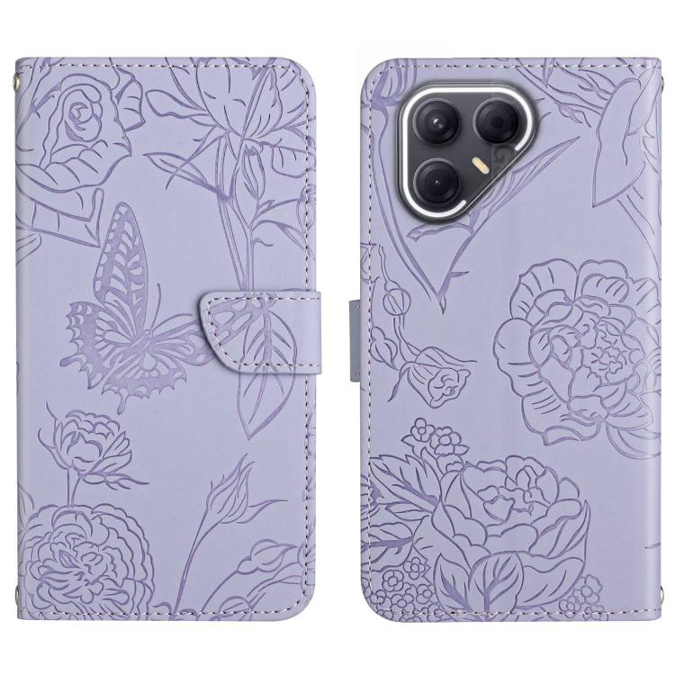For Tecno Pova 7 5G Skin Feel Butterfly Embossed Flip Leather Phone Case(Purple)