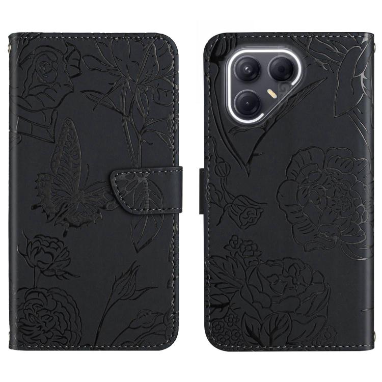 For Tecno Pova 7 5G Skin Feel Butterfly Embossed Flip Leather Phone Case(Black)