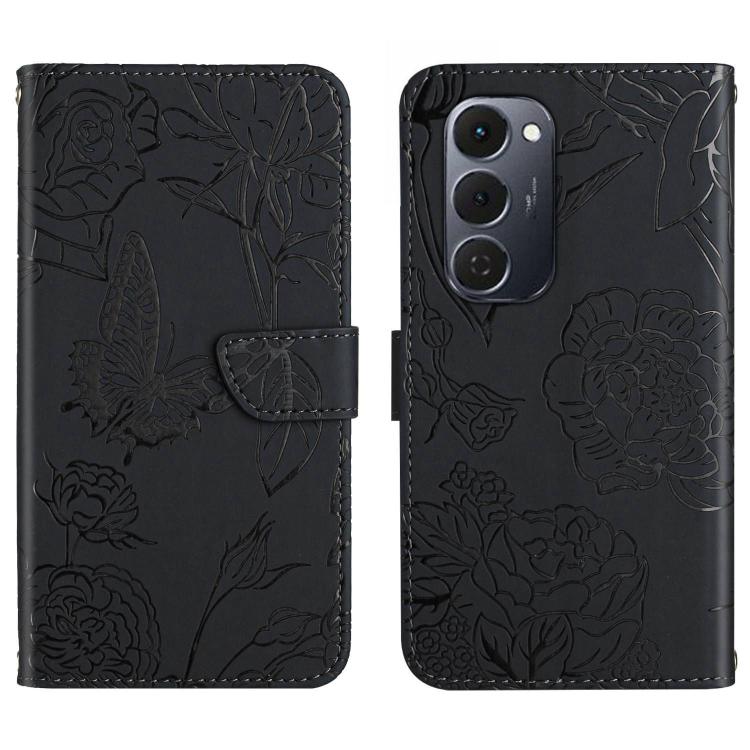 For Tecno Spark 40 Pro+ 4G Skin Feel Butterfly Embossed Flip Leather Phone Case(Black)