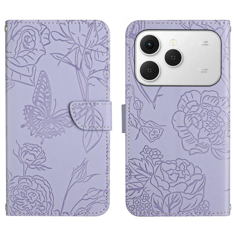 For Tecno Spark 40 4G Skin Feel Butterfly Embossed Flip Leather Phone Case(Purple)