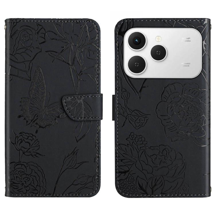 For Tecno Spark 40 4G Skin Feel Butterfly Embossed Flip Leather Phone Case(Black)