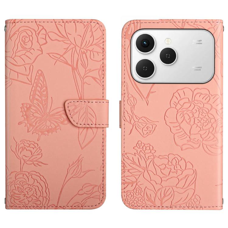 For Tecno Spark 40 4G Skin Feel Butterfly Embossed Flip Leather Phone Case(Pink)