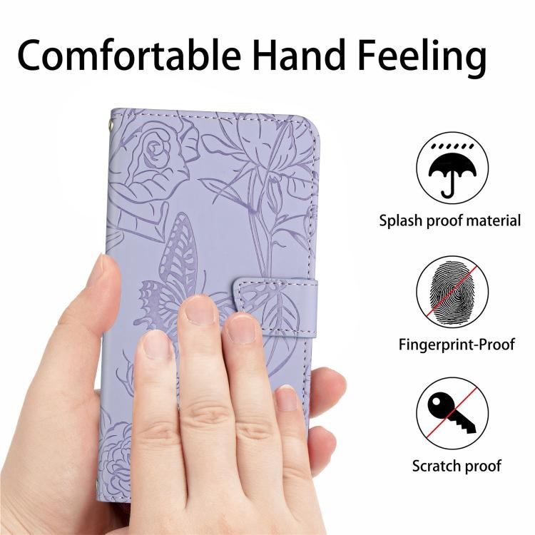 For Tecno Pova 7 4G Skin Feel Butterfly Embossed Flip Leather Phone Case(Purple)