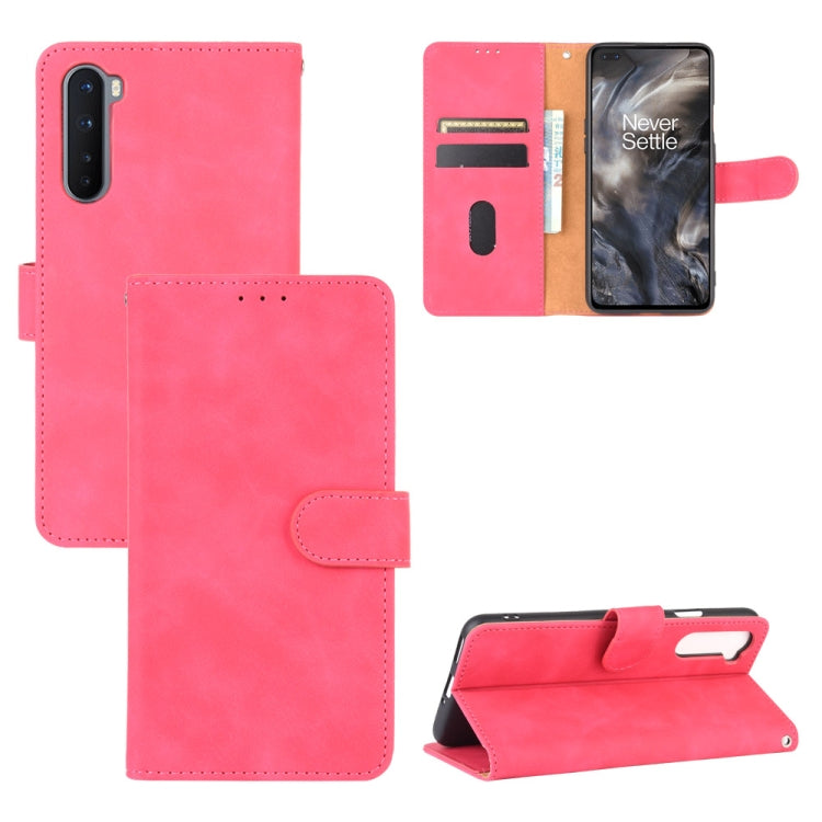 For OnePlus Nord Solid Color Skin Feel Magnetic Buckle Horizontal Flip Calf Texture PU Leather Case with Holder & Card Slots & Wallet(Rose Red)