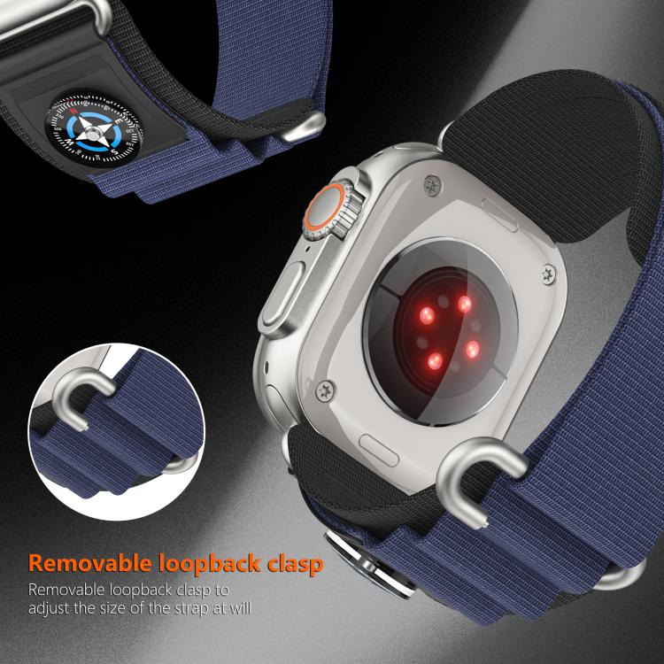 For Apple Watch 42mm / 41mm / 40mm / 38mm Kalebol Compass Nylon Loop Watch Strap(Black Blue)