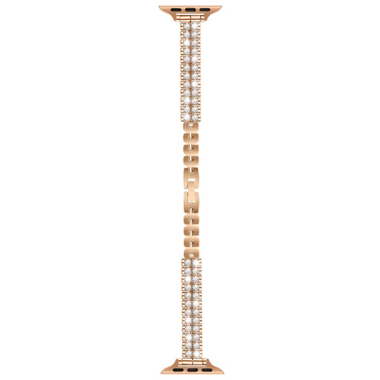 For Apple Watch 42mm / 41mm / 40mm / 38mm Slim Train Section Diamond Metal Watch Band(Rose Gold)
